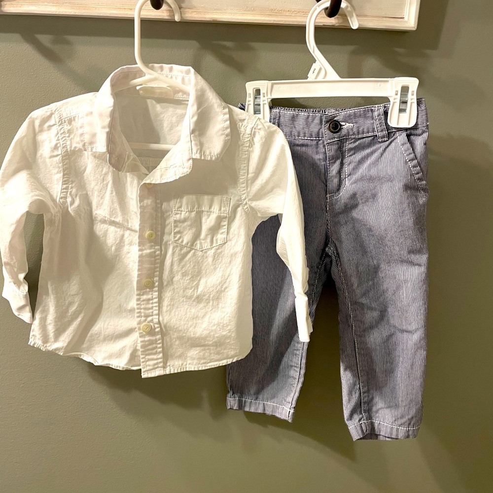 Crazy8 toddler button up and pinstriped pants.